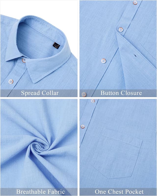 Detalle de J.VER Leinenhemd Herren – Langarmhemd Regular Fit mit Button-Down und Brusttasche (Baumwolle/Leinen)