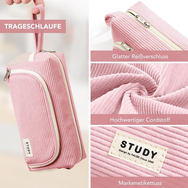 Detalle 2 de KALIDI Corduroy Pencil Case with Multi Pockets (8.3 x 3.5 x 4 in)