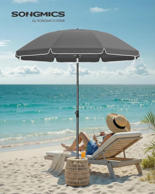 Detalle 2 de SONGMICS Sonnenschirm 180 cm mit UPF 50+ und beidseitigem 30°-Knick, höhenverstellbar, grau (GPU062GZ01)