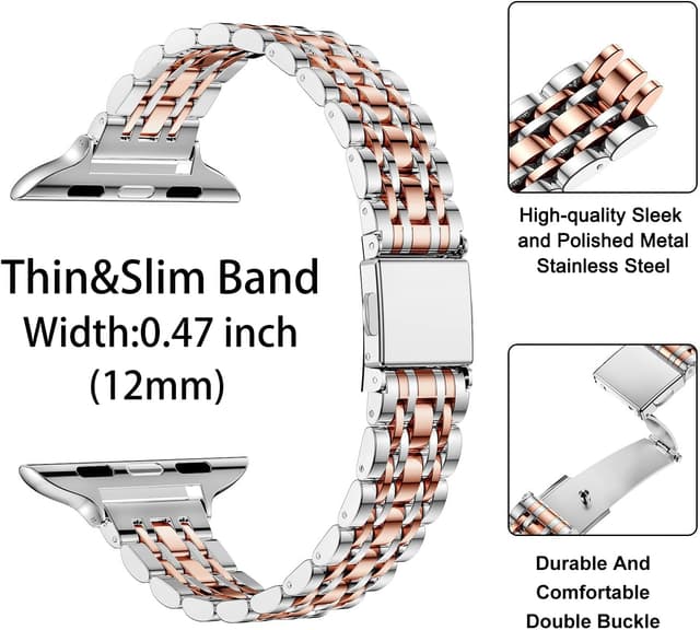 Detalle de MioHHR Slim Straps stainless steel metal chain band for Apple Watch (38/40/41/42mm) – Silver/Rose Gold