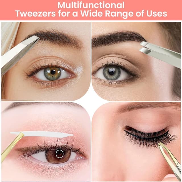 Detalle de AUYAO Pinzetta sopracciglia professionale 2 pezzi (punta piatta e inclinata) in acciaio inox con custodia in PU