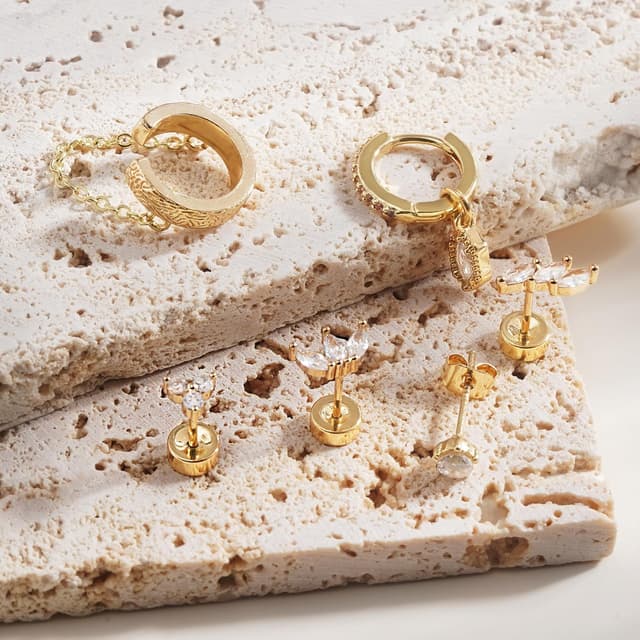 Thumbnail 6 de Turandoss Ohrringe Set (6 Paar) aus 316L Chirurgenstahl, hypoallergen – Ohrstecker, Creolen & Ear Cuff für Damen