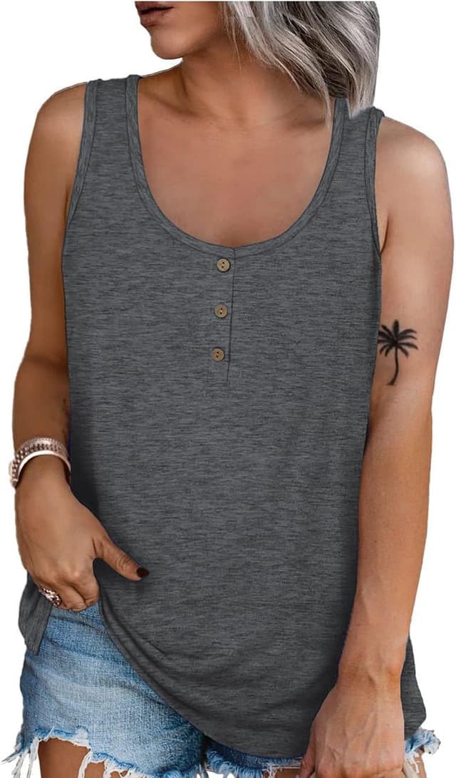 Detalle de iChunhua Women’s Button Up Scoop Neck Summer Tank Top Vest