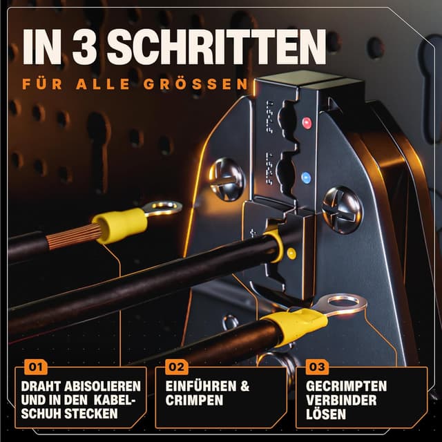 Detalle de BAURIX® Crimpzange HEKTOR für Kabelschuhe (0,5–6 mm²) – einstellbare Crimpkraft, ergonomischer Griff