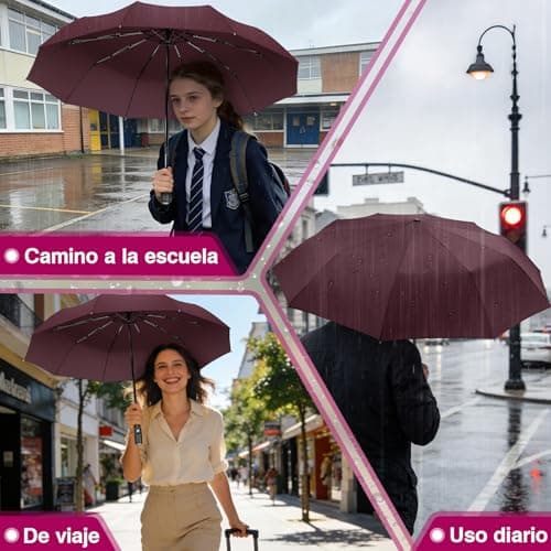 Thumbnail 7 de ZOMAKE paraguas plegable antiviento pequeño con apertura y cierre automático (rojo oscuro)