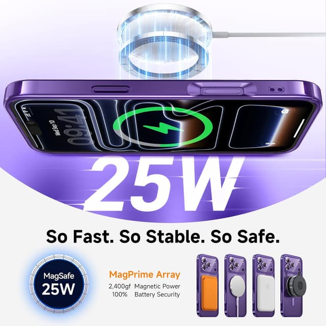 Detalle de Magnetic for iPhone 17 Pro Glitter Case with MagSafe Ring & Integrated Lens Protection (Purple)