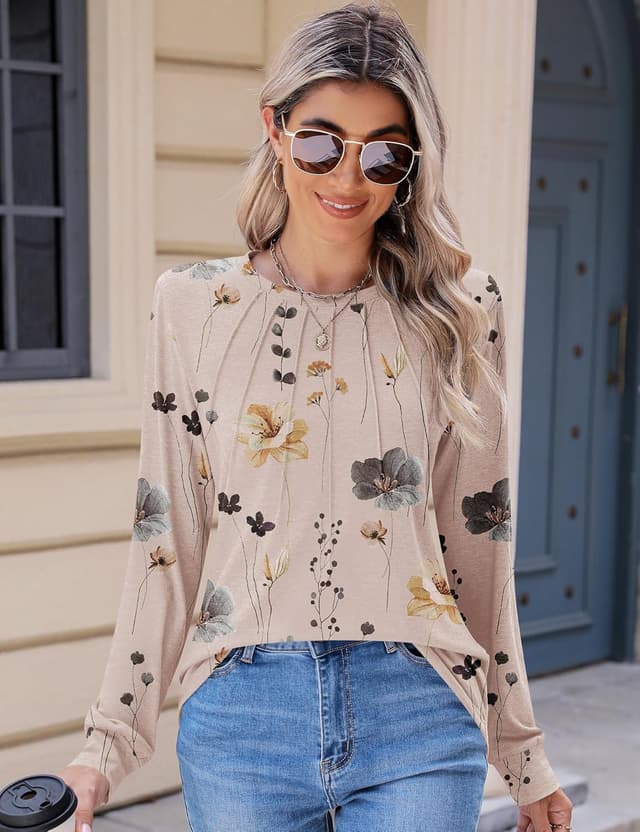 Detalle de Rapbin women’s casual short-sleeve crew neck pleated tunic T-shirt