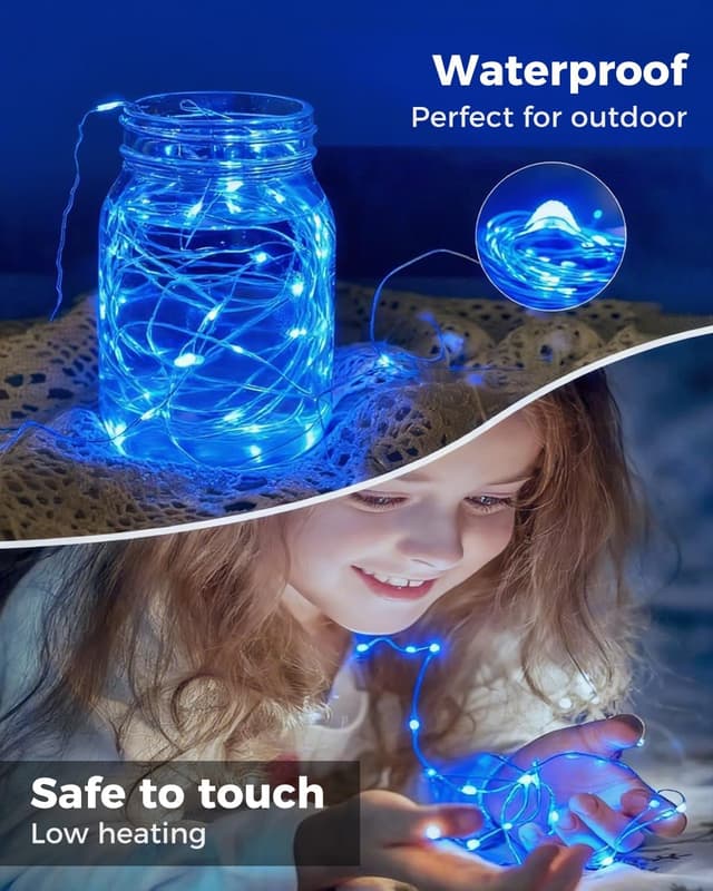 Detalle 2 de btfarm 16er Set Mini-Lichterkette mit Batterie, 20 LED pro Kette, 2 m Silberdraht (blau)