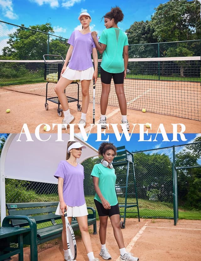 Detalle de Gyabnw maglietta sportiva donna con scollo a V, manica corta e rete traspirante