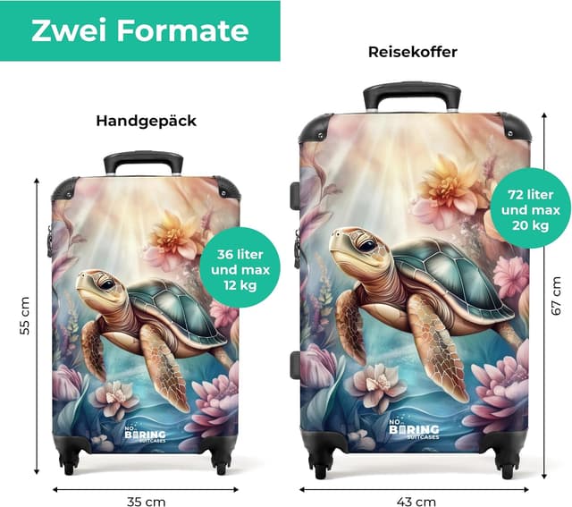 Detalle 2 de NoBoringSuitcases.com® Handgepäck Kinderkoffer 55x35x20 cm mit 4 Rollen – Hartschale