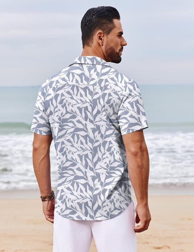 Detalle de COOFANDY Hawaii Hemd für Männer – Kurzarm Sommerhemd im tropischen Blumen-Design