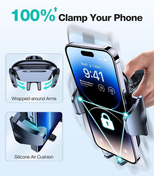 Detalle de VICSEED Upgrade Ultra Stable Car Phone Holder Mount with Double Lock Metal Clip (Universal Air Vent Mount)
