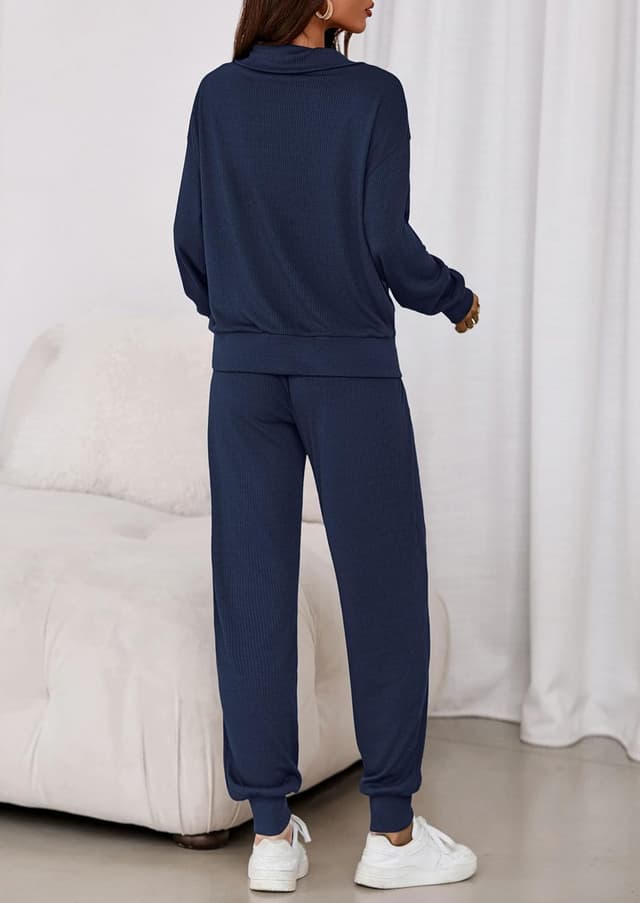 Detalle de PRETTYGARDEN Women’s Fall 2-Piece Lounge Set (Half-Zip Sweatshirt & Jogger Pants)