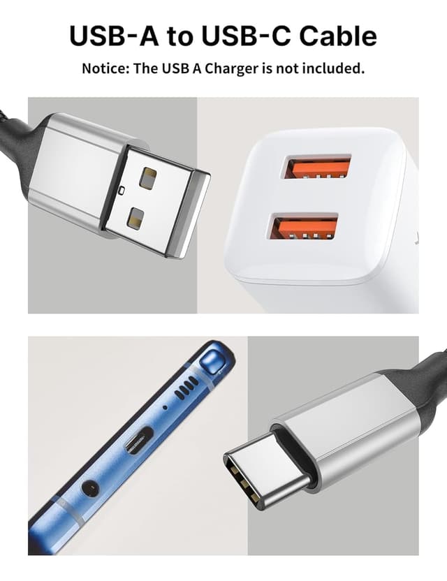 Detalle de Acecene USB-A auf USB-C Ladekabel (1 m), 2er-Set mit 3A Schnellladen & Datenübertragung – Schwarz