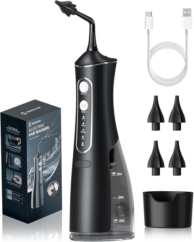 Detalle de SEEDEAR Ohrenschmalz Entferner – elektrischer Ohrenreiniger mit 4 Modi & IPX7 Ohrendusche Set