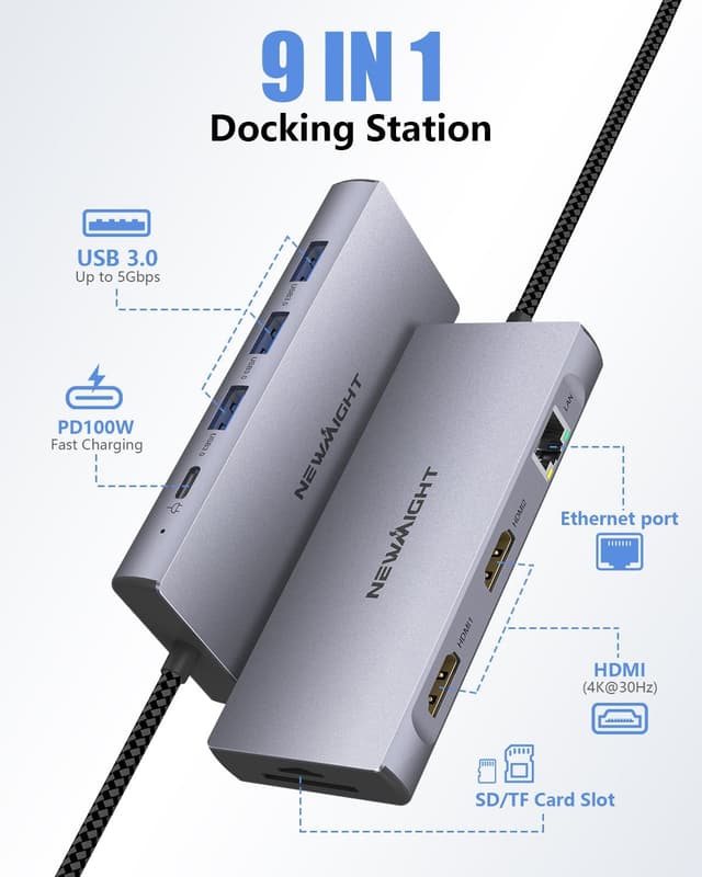 Detalle 2 de Newmight Station USB C 9 en 1 Dual HDMI