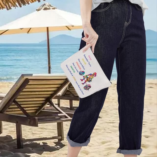 Detalle de LEVLO Weight Lifting Cosmetic Make Up Bag (23 x 17 cm) – Zip pouch in cotton canvas for women & girls