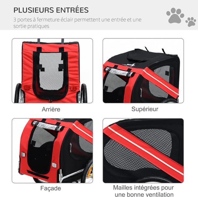 Thumbnail 3 de PawHut Remorque vélo pour Chien Animaux Pliable 30 kg