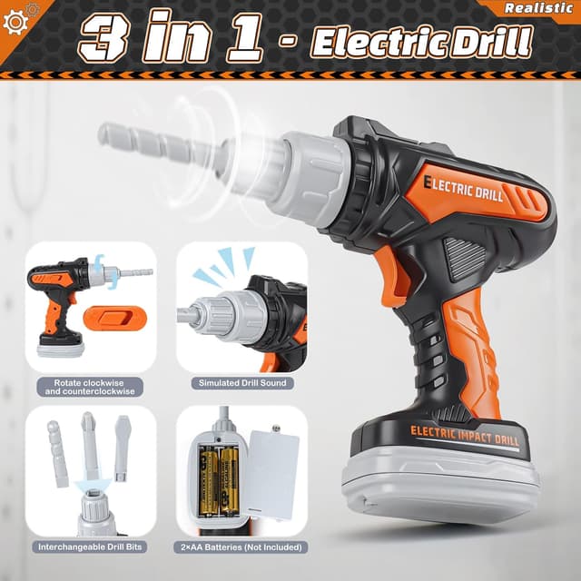 Detalle de Vanplay Kids Toys Tool Set with 4 Main Tools and Tool Bag (Pretend Play for 3–4 Year Olds)