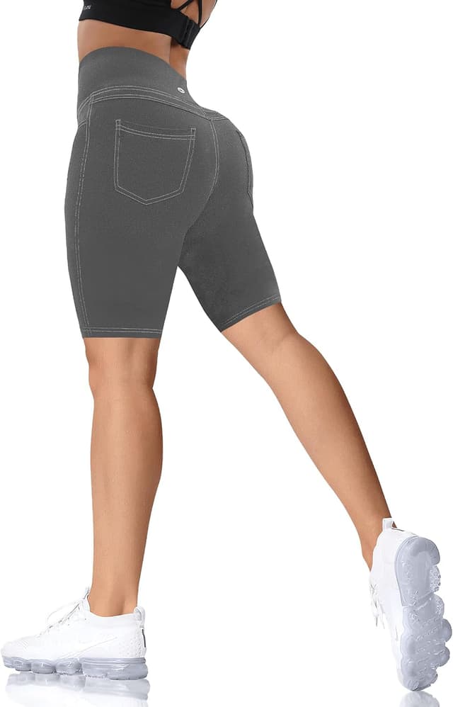 Detalle 2 de VOOVEEYA 5"/8" High-Waisted Yoga Biker Shorts with Pockets for Women