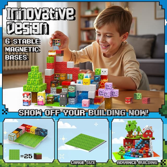 Detalle de iKidiki 200-piece Magnetic Blocks set with 6 expandable bases for ages 3–6