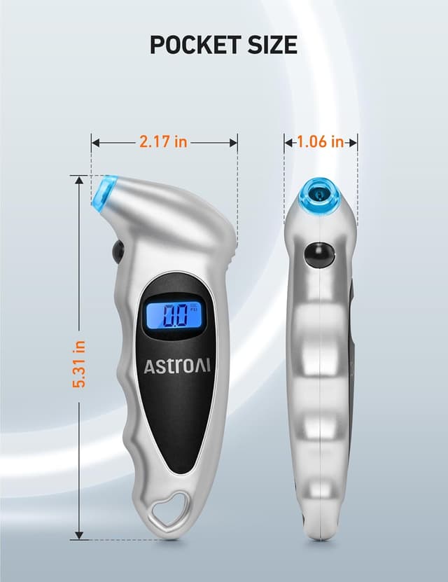 Thumbnail 6 de AstroAI Digital Tire Pressure Gauge (0–150 PSI), Backlit LCD, Calibrated to ANSI B40.7, 4-Unit Display + Presta Adaptor (2-Pack)