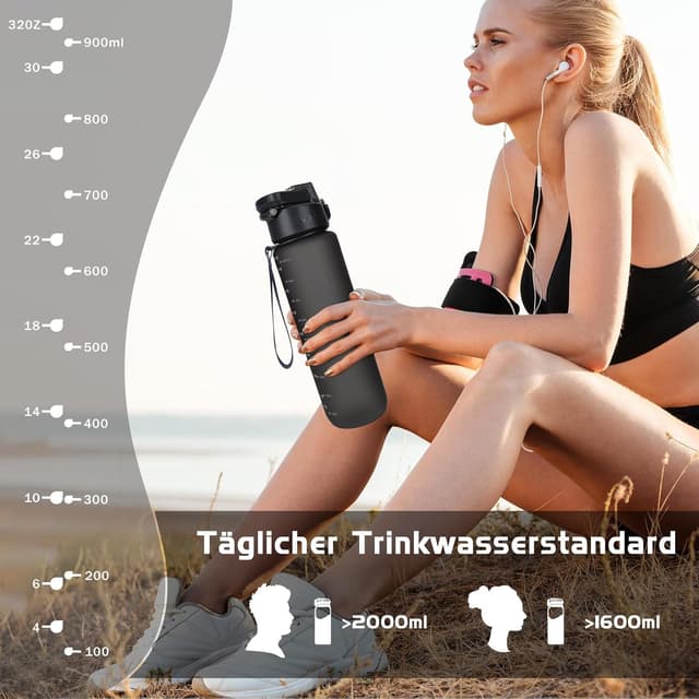 Detalle de AOPREL Trinkflasche 1 l aus Tritan (BPA-frei) mit Filter und Bürste – auslaufsicher für Sport, Wandern & Alltag