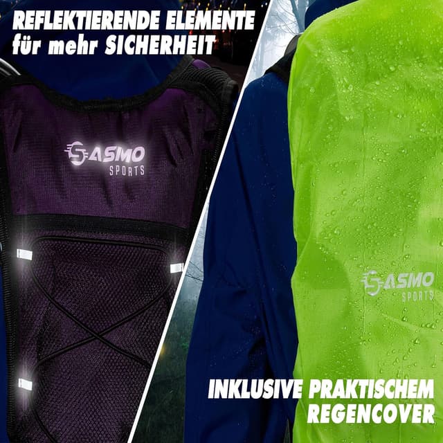 Detalle de SASMO Sports Trinkrucksack Beere mit Thermofach – Laufrucksack mit Trinkblase (2 l) & Reflektoren