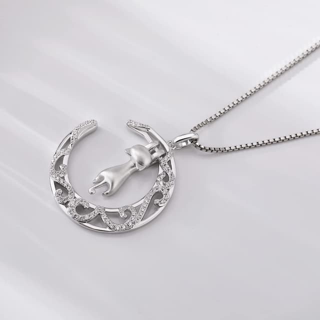 Detalle 2 de jiamiaoi Katzen Halskette mit Anhänger (925 Silber) und Mondmotiv