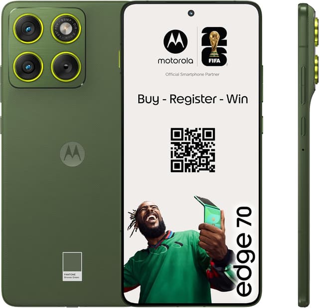 Detalle de Motorola Edge 70 Smartphone (Pantone Bronze Green) mit 50-MP-Kamera, 12/512 GB und IP68/IP69