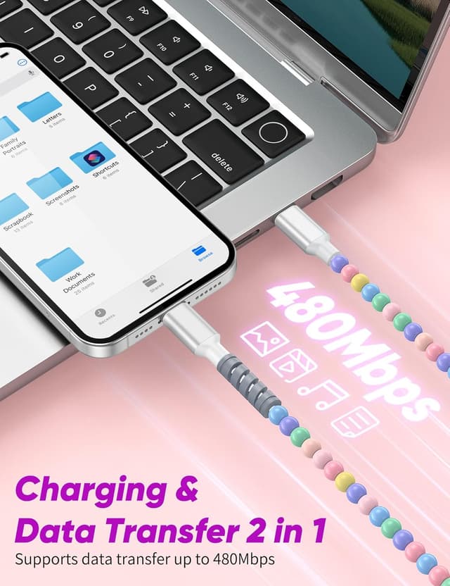 Detalle 2 de USB-C to USB-C Charger Cable 30cm (Beaded PD) – 60W fast charging & data transfer