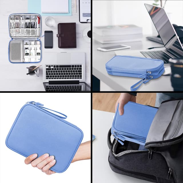 Detalle 2 de Arae Electronic Accessories Organiser Travel Essentials Cable Bag (Sky Blue) – Large, Double-Layer Storage