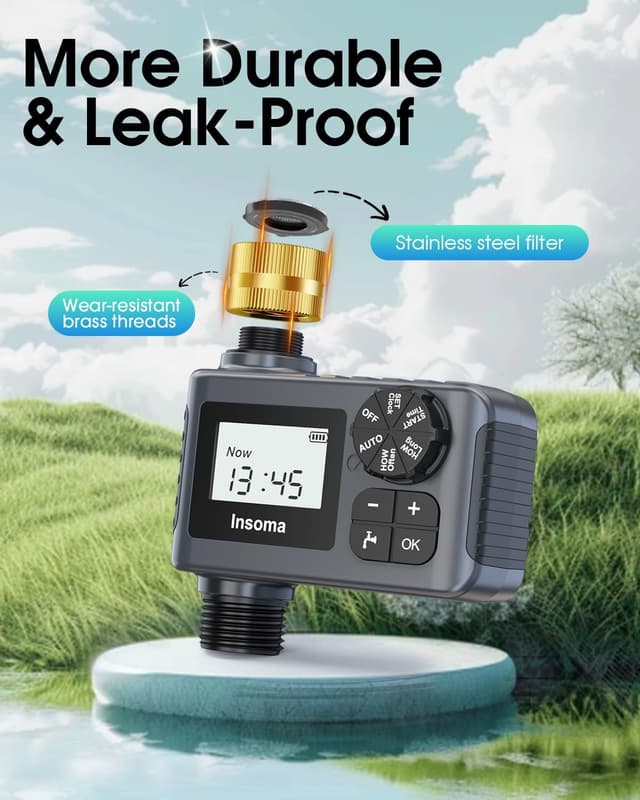 Detalle 2 de Insoma outdoor hose water timer with rain delay and manual mode (LCD, IP55)