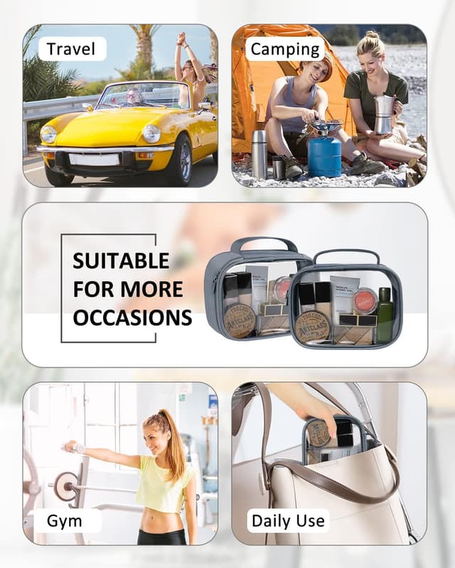 Detalle de Moyad Clear Travel Toiletries Bag with Handle (TSA-approved quart size), transparent airport liquid pouch in grey