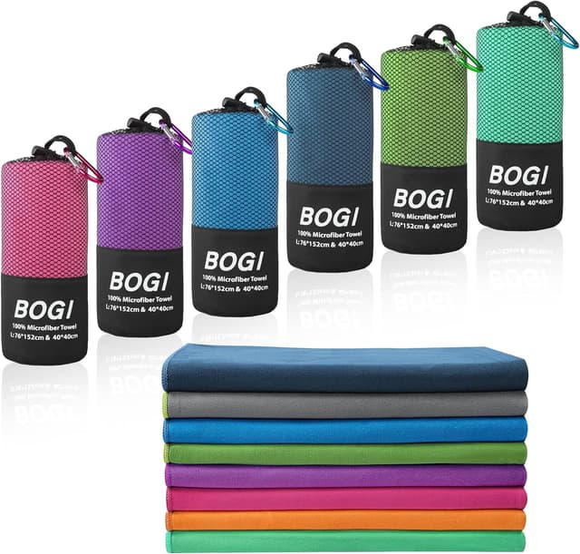 Detalle de BOGI Microfibre Quick Dry Gym Towel (100cm x 50cm) – Soft, Lightweight & Super Absorbent (Blue)