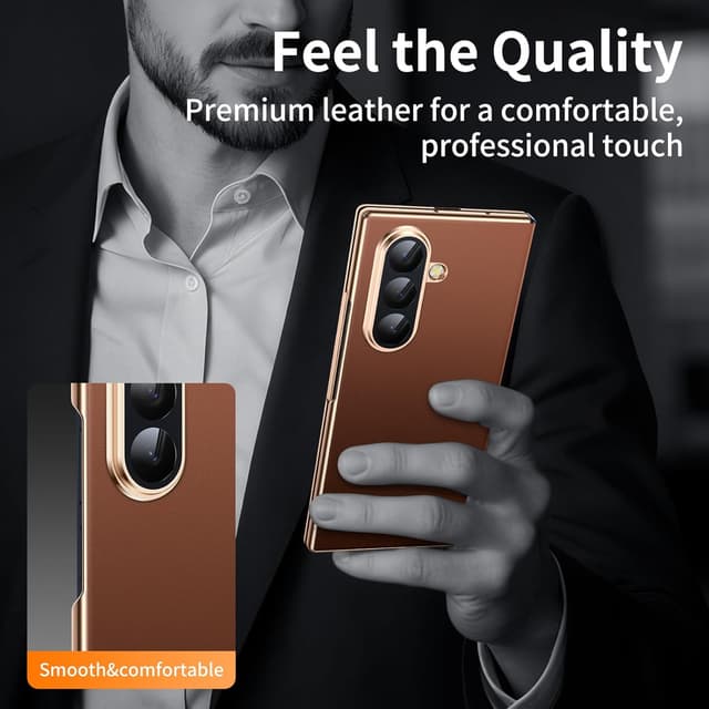 Thumbnail 6 de YOOVEI Magnetic Leather Case for Samsung Galaxy Z Fold 7 with Privacy Screen Protector & Hinge Protection (Brown)