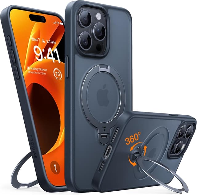 Detalle de TORRAS Ostand Spin 360° Magnetic Stand Case for iPhone 15 Pro (MagSafe-compatible, Spin-Black)