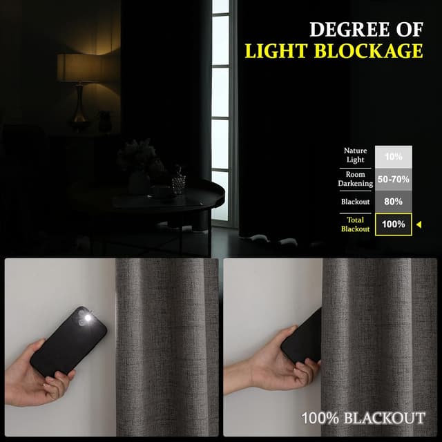 Detalle 2 de CUCRAF 100% Blackout Curtains Grey – 2 Eyelet Panels, 46 x 90 Inch Drop