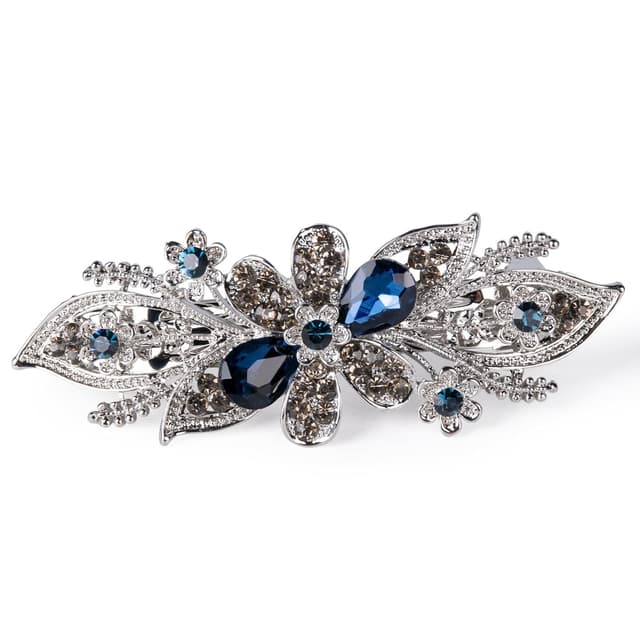 Detalle de Dalababa Haarspange Blume Vintage Blau mit Strass, Clip für Damen, Frauen & Mädchen