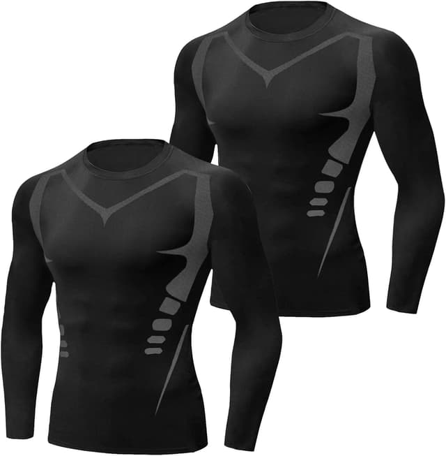 Detalle de Terecey T-Shirt Compression Homme à manches longues : séchage rapide et maintien musculaire