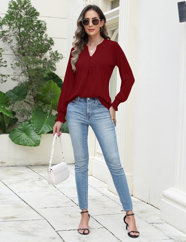 Detalle de Rapbin Damen Tunika-Shirt mit V-Ausschnitt, Knopfleiste und Kurzarm-Optik (Polyester/Viskose/Elasthan)