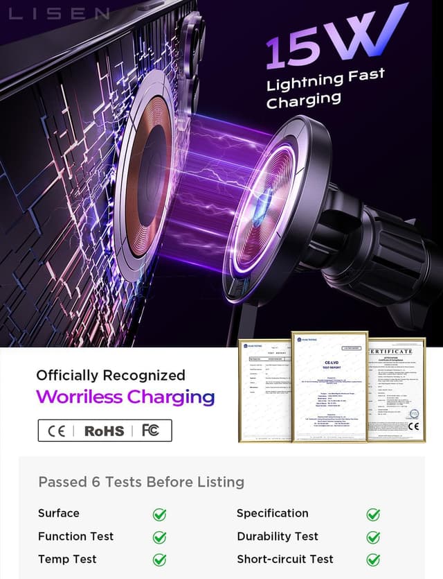 Detalle 2 de LISEN 15W MagSafe Car Mount Charger