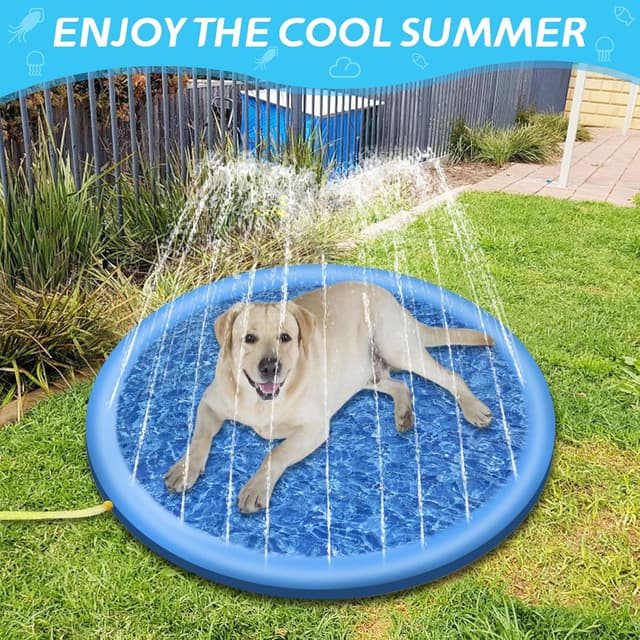 Detalle de Jsdoin 100cm Inflatable Dogs Splash Pad – Foldable outdoor dog sprinkler play mat (Blue)