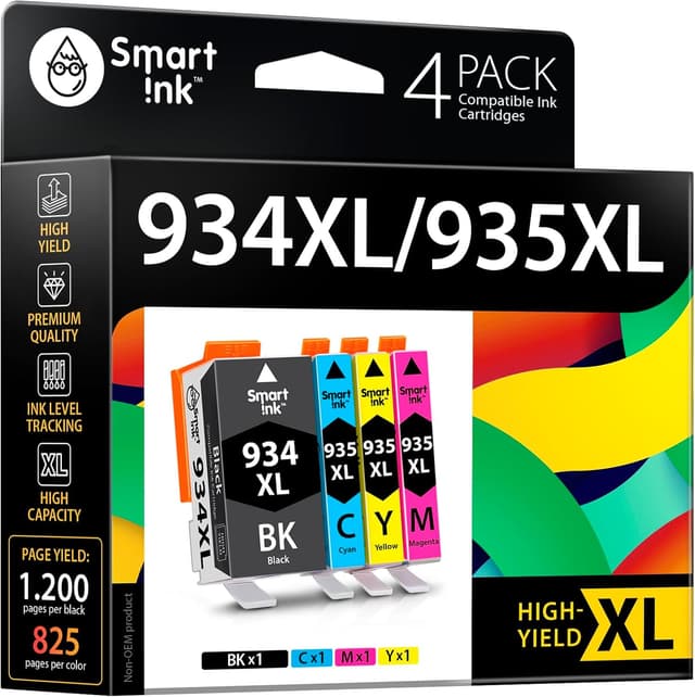 Detalle de Smart Ink kompatible Druckerpatronen als Ersatz für HP 934XL/935XL (4er-Set: Schwarz, Cyan, Magenta, Gelb) für OfficeJet Pro