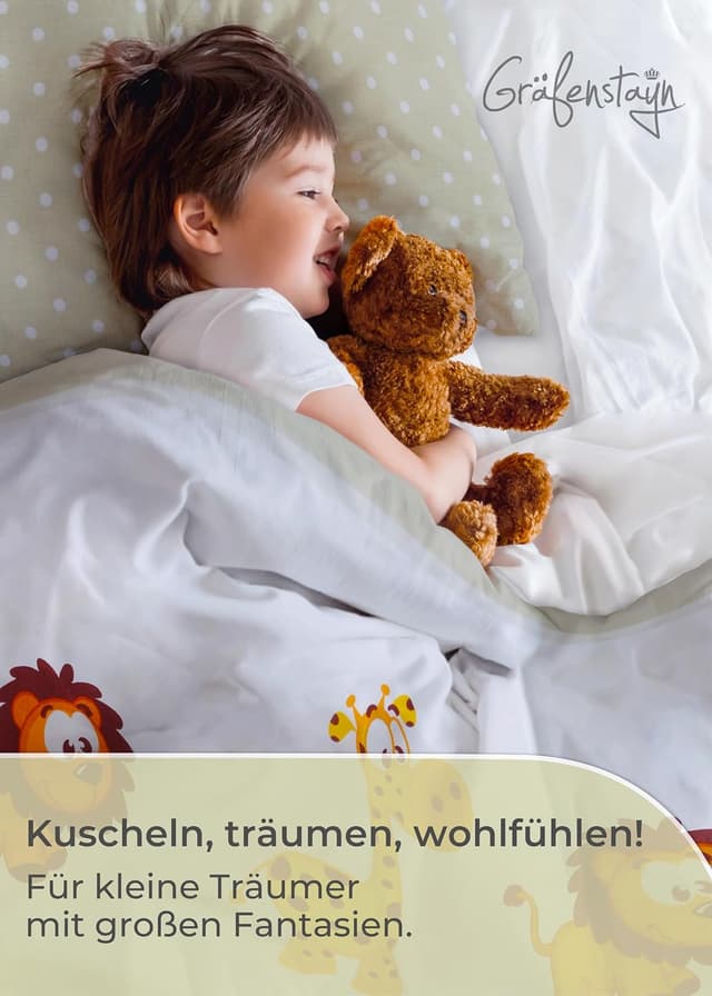 Thumbnail 6 de Gräfenstayn® 2-tlg. Kinderbettwäsche-Set Giraffe & Löwe, 100% Baumwolle Renforcé, mit integriertem Reißverschluss (135x100 & 60x40)