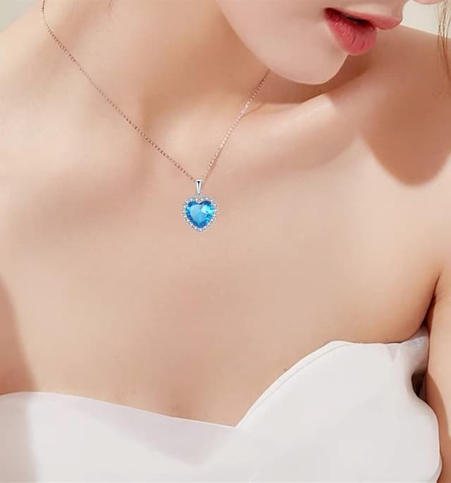 Thumbnail 6 de VONSSY Classic Heart Pendant Gemstone Necklace 18K