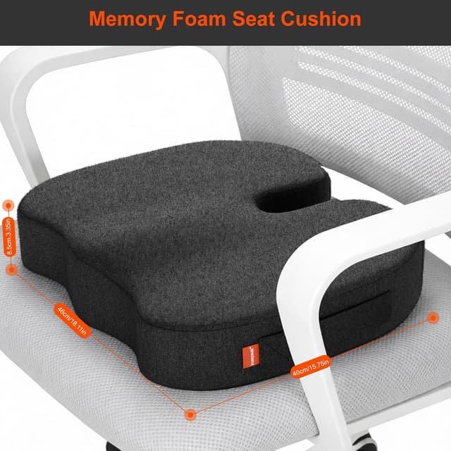 Detalle 2 de inaepeak Coussin en mousse à mémoire de forme épaisse et respirante pour chaise de bureau, gris foncé