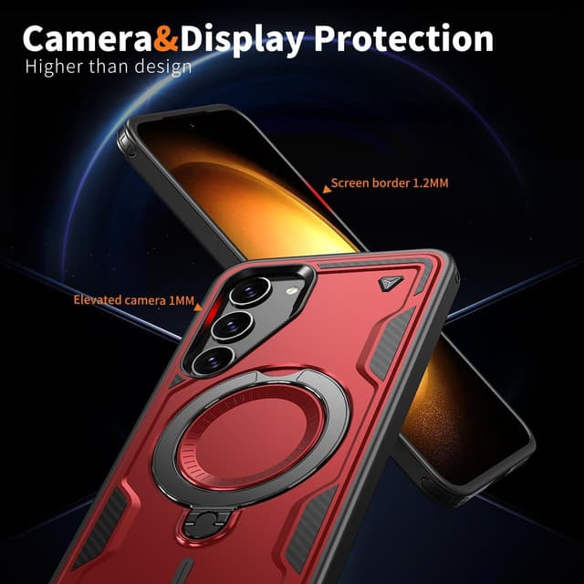 Thumbnail 5 de Tuvror Hülle für Samsung Galaxy S23 – 360° drehbarer Ständer, stoßfester Rundumschutz (Rot)