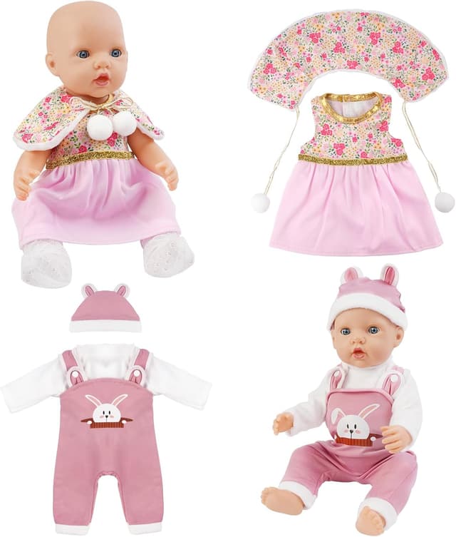 Detalle de Aolso set di vestiti per bambole New Born Baby Doll, 35–45 cm (con cappello), confezione da 4 serie Coniglio