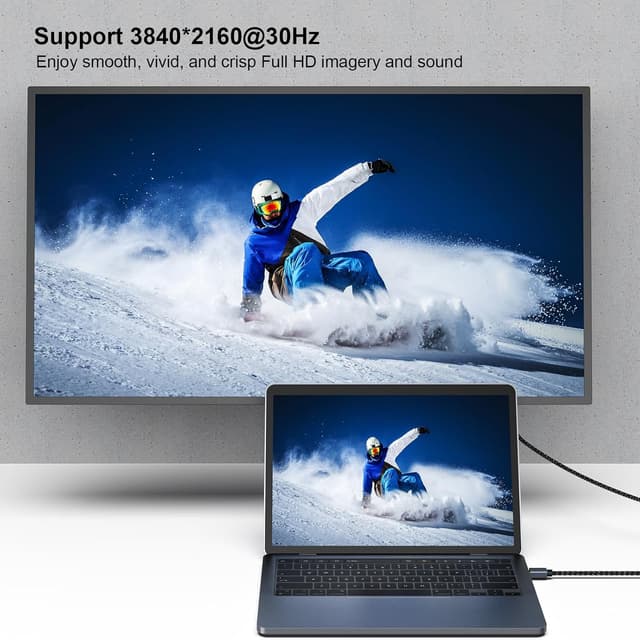 Detalle de Câble BENFEI Mini DisplayPort vers HDMI (lot de 2) 1,8 m – 4K à 30 Hz, aluminium et tressage nylon